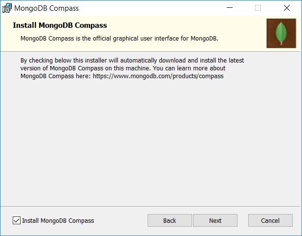 check the Install MongoDB Compass section in the lower left, then click the Next button to continue the process until it's finished