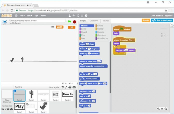 Play the Chrome Dinosaur Game written in Scratch