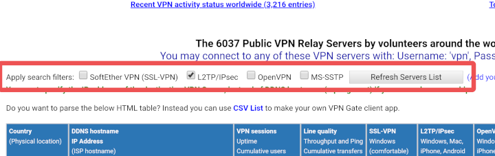 VPN settings