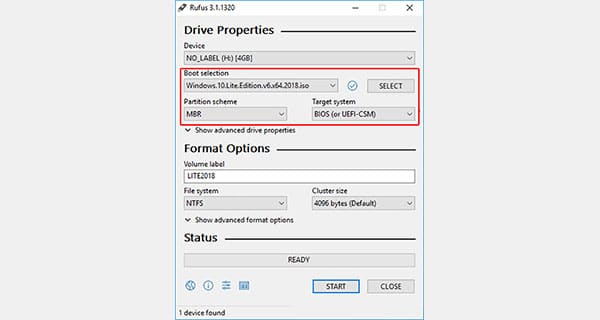 Boot Selection Settings