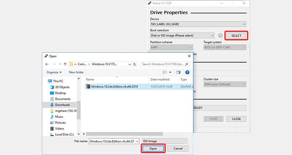 Select the ISO File according to the OS that will be installed