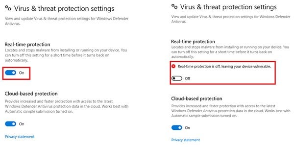 Virus & Threat Protection Settings