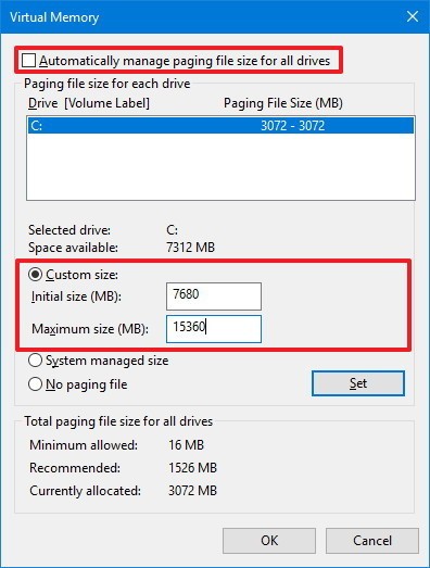 Increase Paging File Size