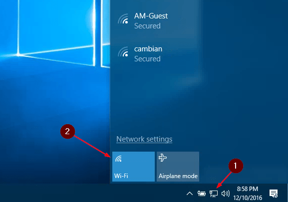 Enable WiFi in Windows 10