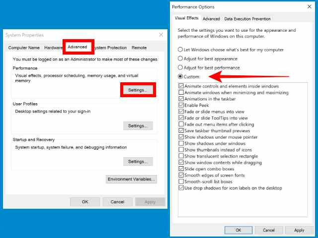 Adjust Windows 10 Performance settings