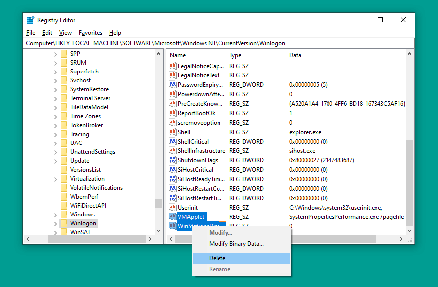 Delete Registry Setelah Userinit