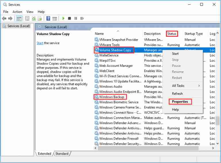 Enable Volume Shadow Copy with Windows Backup