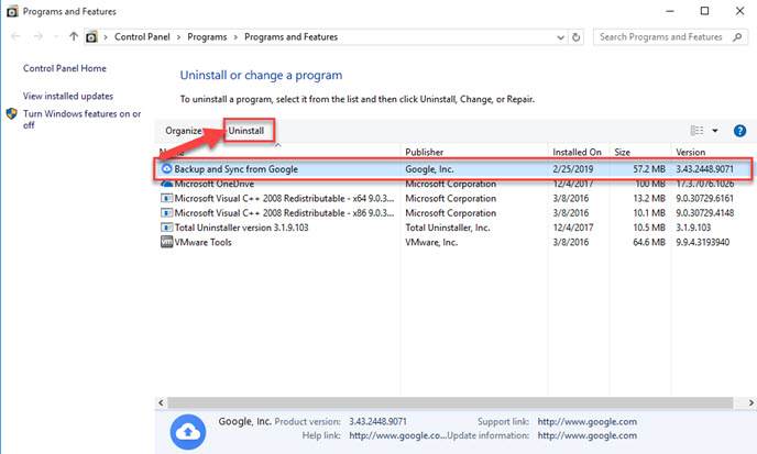 Uninstall a Different Backup Program
