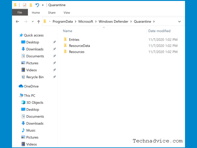 Windows Defender Quarantine file storage location