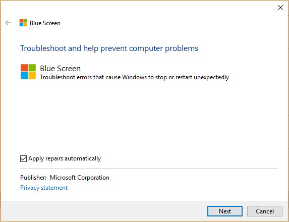 apply repair automatically in fix blue screen of death errors