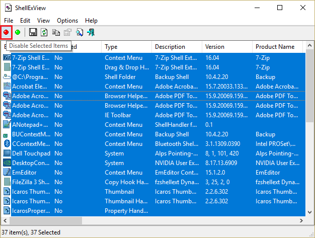 click red dot todisable all the items in shell extensions