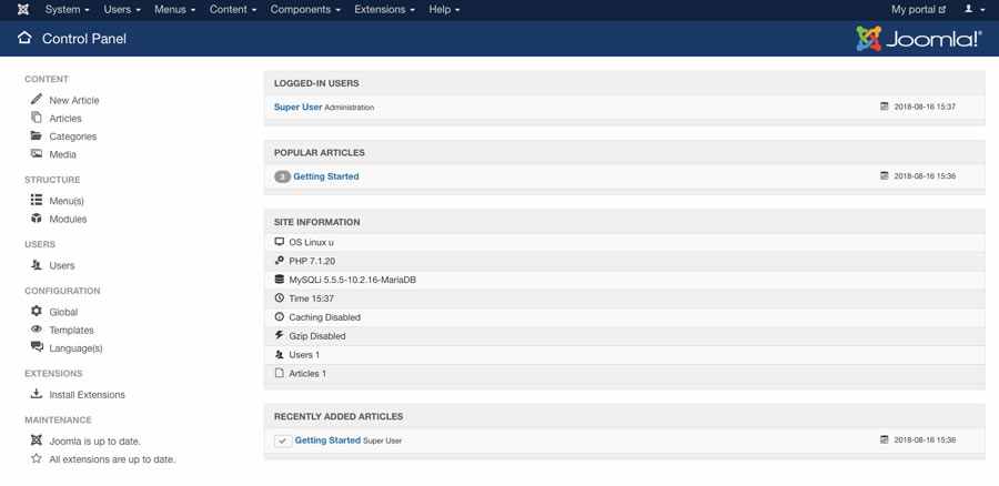 joomla admin panel demo