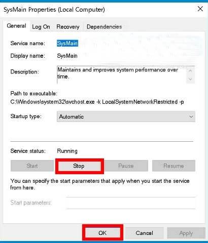 service host sysmain high disk usage