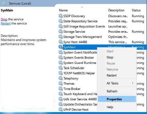 service host sysmain high disk usage