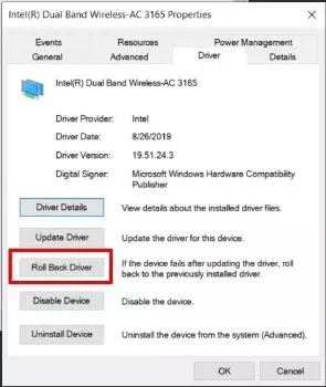 Downgrade the network driver