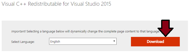 Download Visual C ++ Redistributable for Visual Studio 2015 from Microsoft directly