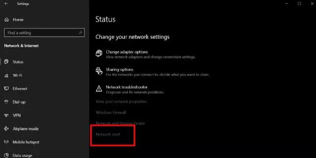 Reset network adapters