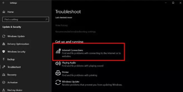 Run the Internet Connections troubleshooter
