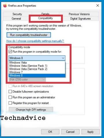 Run the program in Compatibility mode
