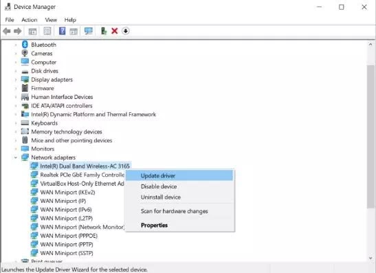 Update the network adapter driver