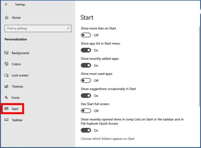 Click on the Start tab