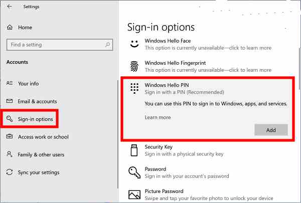 How to create Windows 10 PIN
