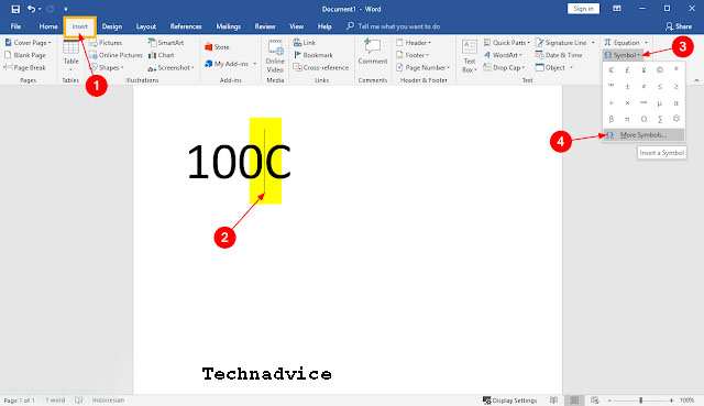 How to make a degree symbol in Microsoft Word Windows 10