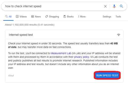 Running an Internet Speed Test