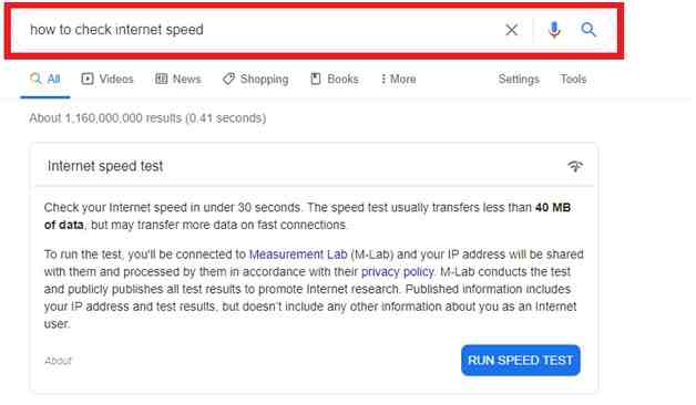 Running an Internet Speed Test