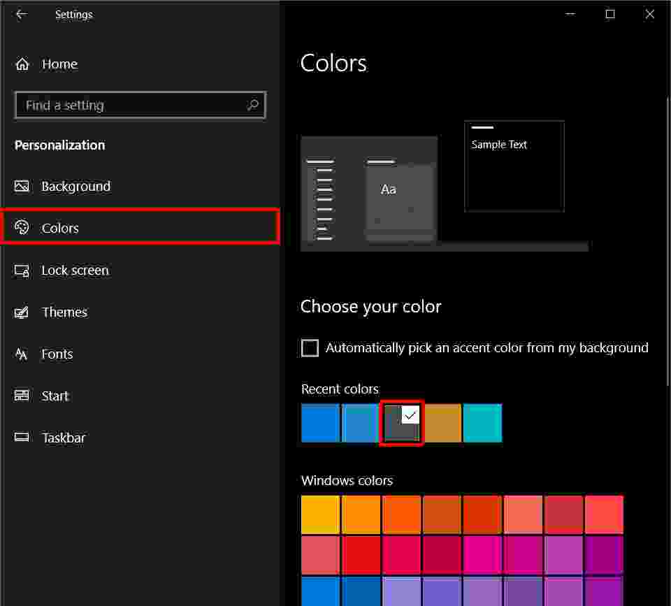 How to  Change the Accent Color to Dark