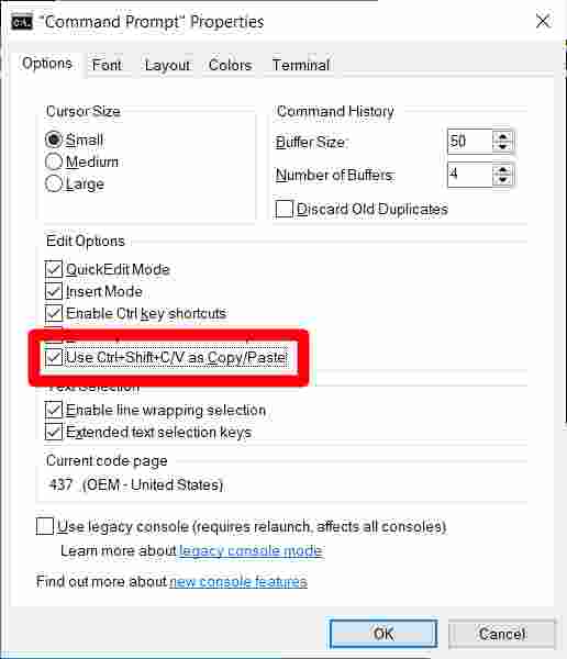 How to copy and paste in Windows 10 from the Command Prompt