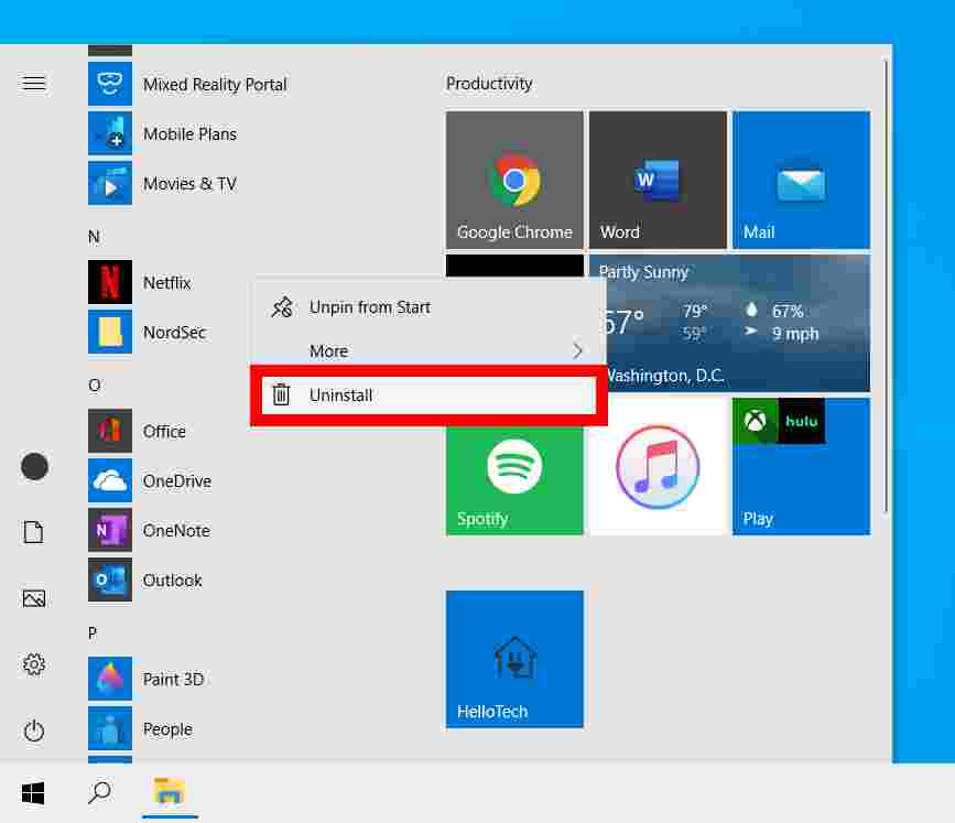 How to uninstall applications on Windows 10