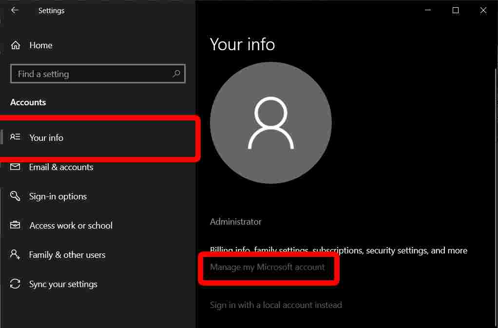 Reset Administrator Password on Windows 10