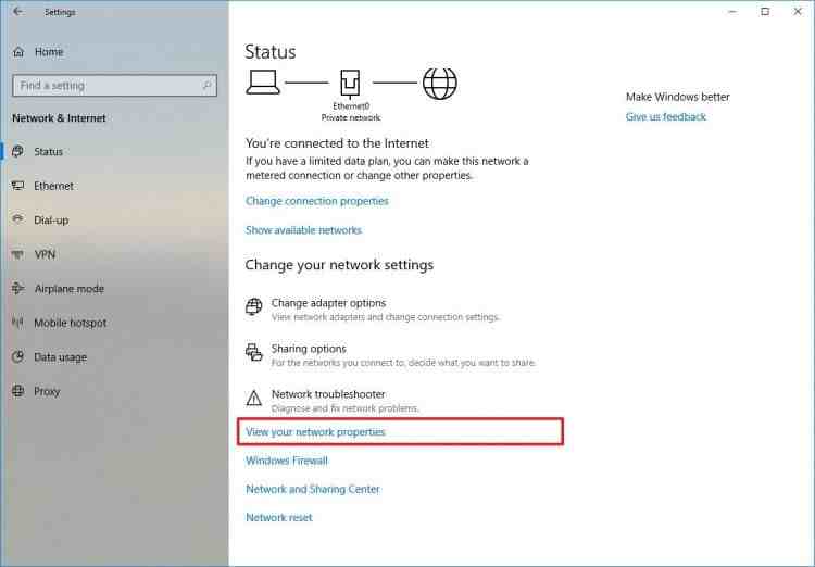 Check IP Address Through Network & Internet Settings