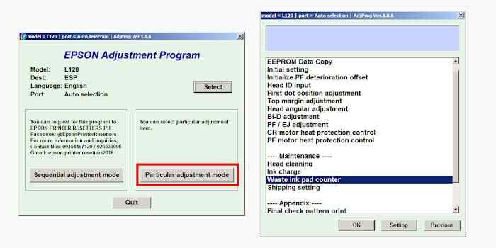 Epson L120 Resetter application