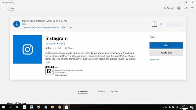 How to download the Instagram application on a Windows 10 laptop