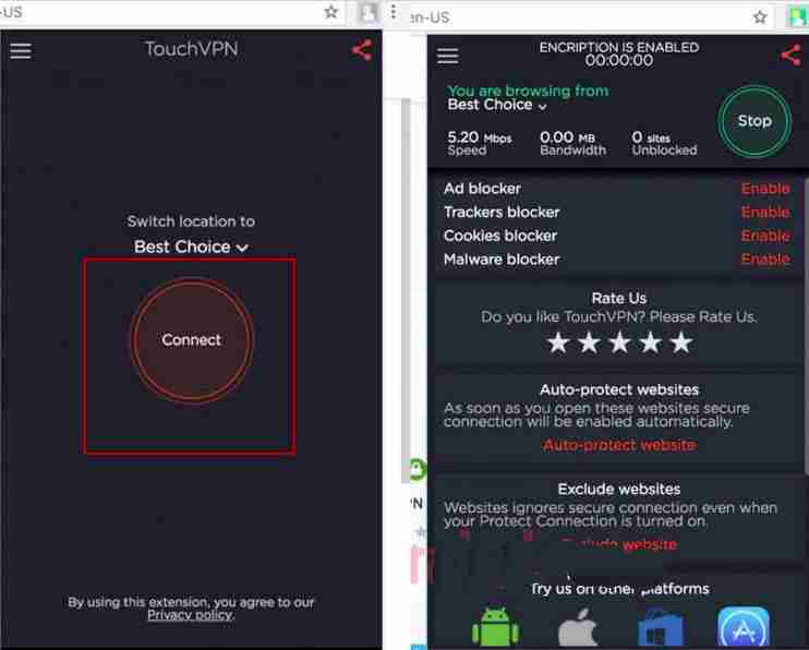 How to get rid of positive internet on Chrome Firefox with  TouchVPN