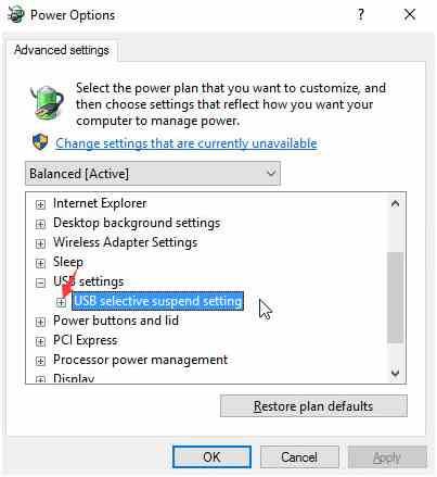 Change the USB Selective Suspend Settings