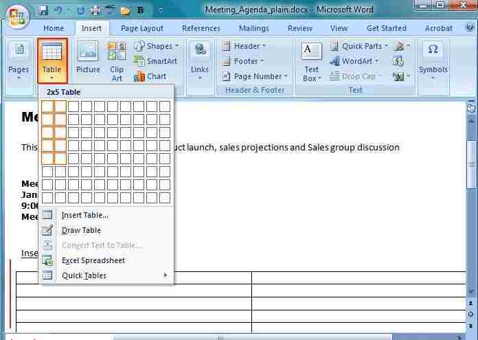 How to Add Blank Table in Word