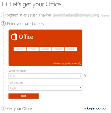 Activate Office the usage of Product Key