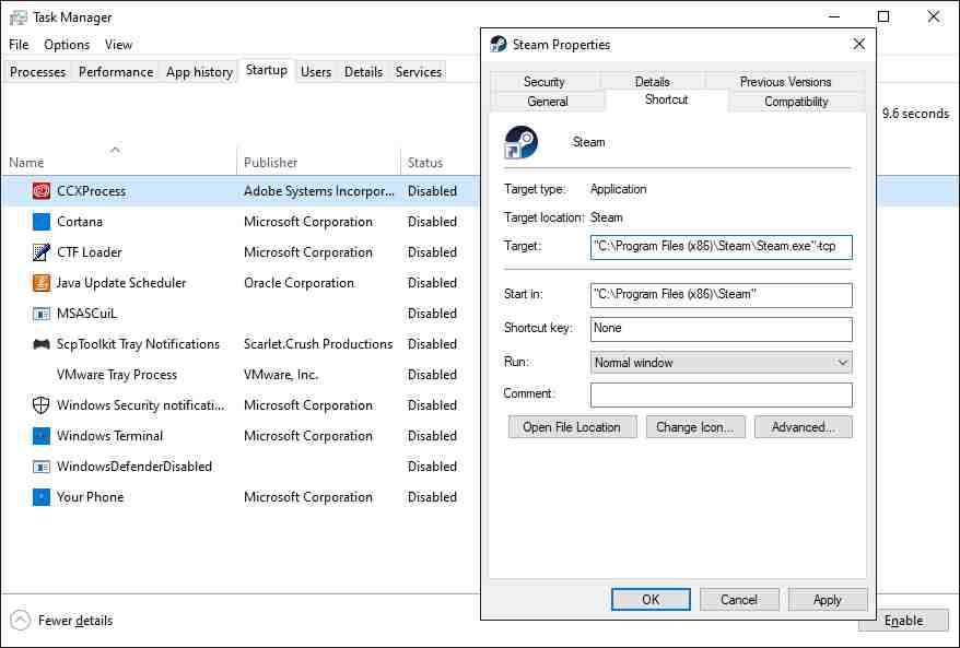 Change Steam Properties