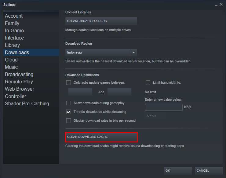 Clear Steam Download Cache
