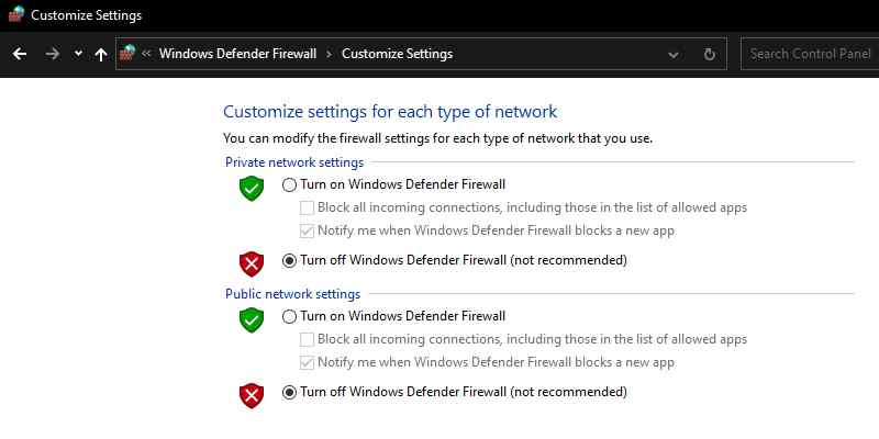 Disable Firewall