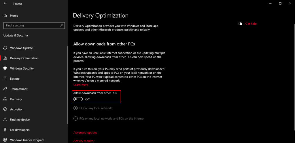 Disable Windows Update Peer-To-Peer Feature