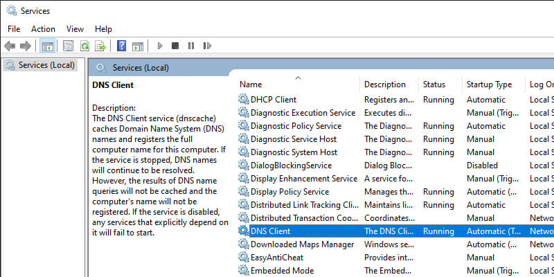 Restart Windows DNS Client Service