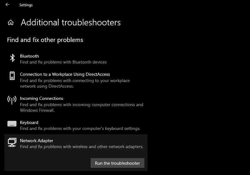 Run Network Adapter Troubleshooter