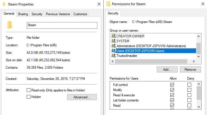 Set Steam Folder Security To Full Control