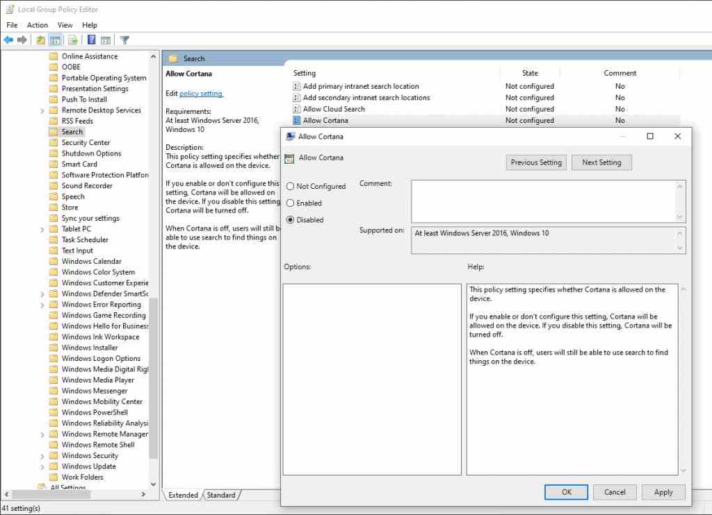 Turning Off Cortana On Windows 10 Enterprise Or Pro