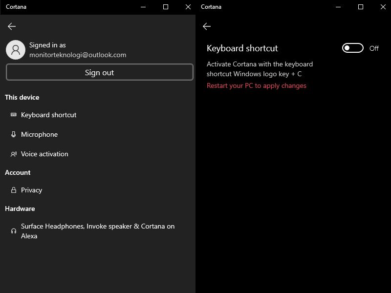 Turning Off Cortana Through the App