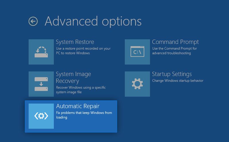 Use Windows 10 Automatic Repair Tool